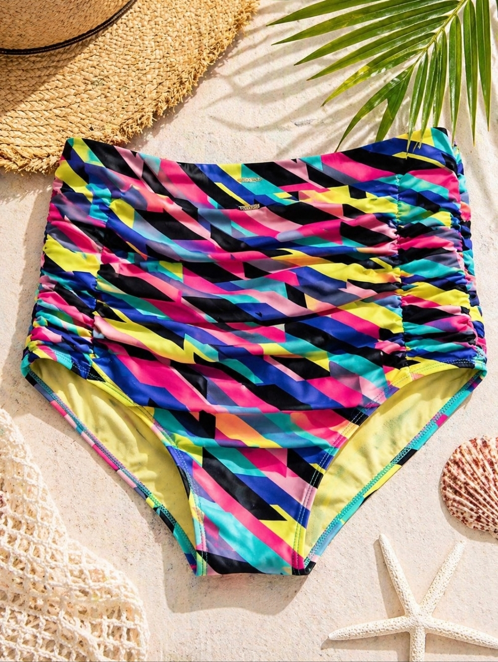 RELLECIGA High Waist Bikini Bottoms NWT Size L Colorful Geo